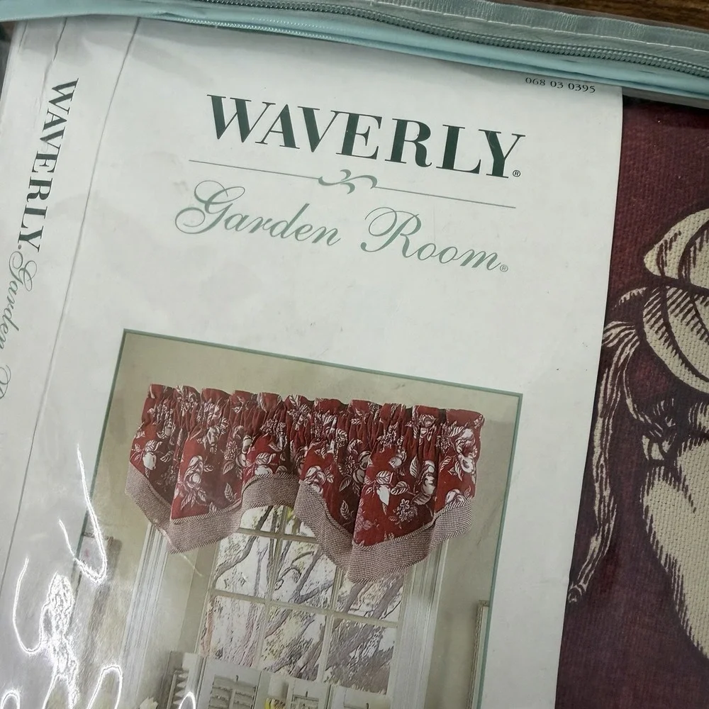 Waverly Garden Room 2 Point Double Layer Ascot Valance Red Floral Gingham 72x20
